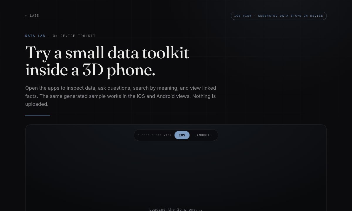 A 3D phone showing several data tools