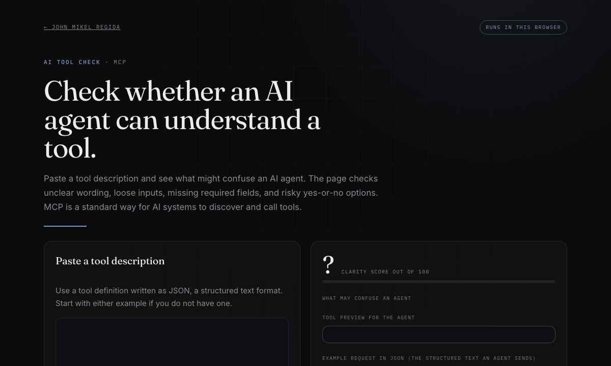 Checks and a preview for an AI agent tool description