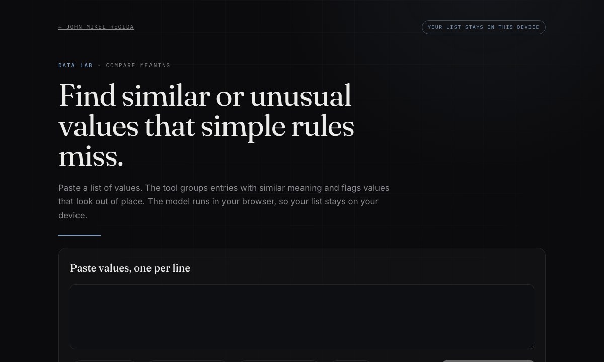 Similar groups and unusual values found in a list