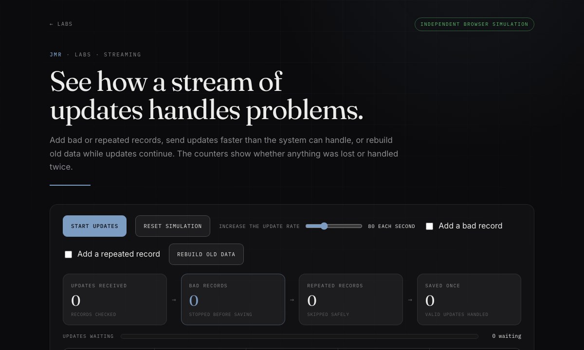 A browser tool showing a stream of record updates