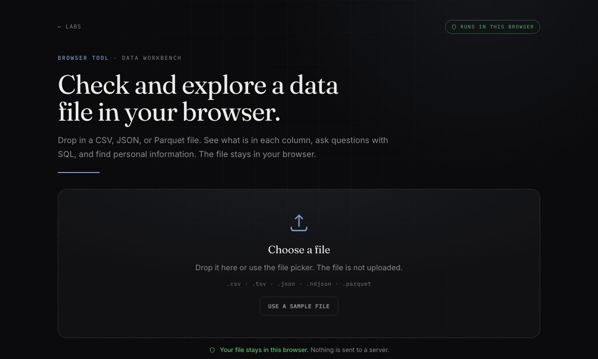 A browser tool exploring a data file